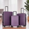 3 Piece Luggage Sets Lightweight Suitcase With Two Hooks, Spinner Wheels, Tsa Lock, (20/24/28) - Purple - Image 2