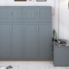 Queen Size Wall Murphy Bed With Desk And Storage Shelves And Big Cabinets - Gray - Image 15