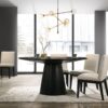 Jasper - 5 Piece Wide Contemporary Round Dining Table With Beige Fabric Chairs (Set of 5) - Black - Image 11