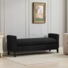 Elegant Upholstered Bench, Daybed, Ottoman With Wood Legs & 2 Bolster Pillows For End Of Bed, Bedroom, Living Room, Entryway - Black - Image 6
