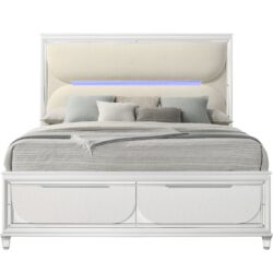 Tarian - Boucle Queen Bed With LED & Storage - White