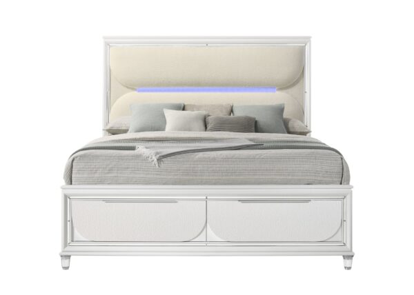 Tarian - Boucle Queen Bed With LED & Storage - White