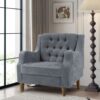 Accent Chair, Living Room Chair, Footrest Chair Set With Vintage Brass Studs, Button Tufted Upholstered Armchair For Living Room, Comfy Reading Chair For Bedroom, Reception Room - Gray - Image 26
