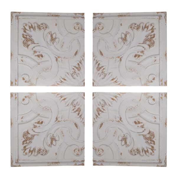 Distressed Wooden Square Wall Panels (Set of 4) - White