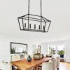 5 Light Farmhouse Kitchen Island Lighting, 5 Light Industrial Linear Chandelier For Dining Room Metal Hanging Pendant Light Fixture For Bedroom Living Room Hallway Conference Room - Matte Black - Image 5