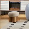 Mushroom Stool With Plush Cushion, Wooden Barrel Pipe - Greige / Walnut - Image 4