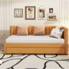 Upholstered Daybed With Trundle Twin Size Sofa Bed Frame No Box Spring Needed, Linen - Yellow - Image 15