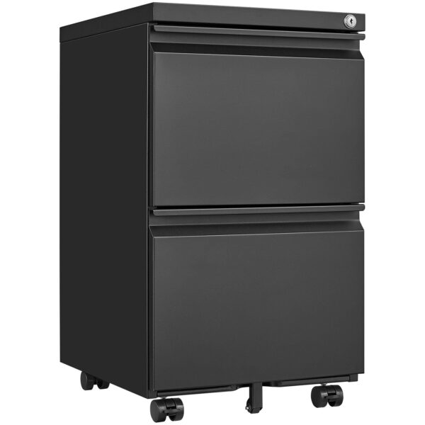 2 Drawer File Cabinet With Lock, Metal Under Desk Rolling Filing Cabinet Fits Letter / Legal / A4 Size For Home Office, Mobile Filing Cabinet - Black