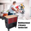 4 Drawers Multifunctional Tool Cart With Wheels And Wooden Top - Black / Red - Image 2