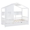 Twin Size House Bed With Trundle, Modern Design For Kids With Storage Shlef - White - Image 5