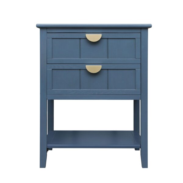2 Drawer Side Table, American Style, End Table, Suitable For Bedroom - Blue