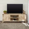 Rustic Farmhouse Double Barn Door 70" TV Stand For 80" TVs With Center Shelves - White Oak - Image 6