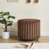 Upholstered Round Pouf Ottoman Foot Rest With Black Metal Legs - Brown - Image 4