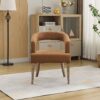 Wide Modern Barrel Open Back Upholstered Accent Chair With Weathered Solid Wood Legs Dining Chairs For Dining Room, Club, Kitchen And Living Room - Brown - Image 4