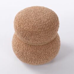 Snowman Stool With Lamb Wool Cushion And Solid Wood Frame - Light Camel
