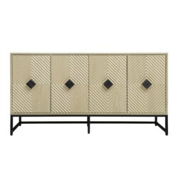 Carved 4 Door Sideboard, Sideboard Buffet Cabinet With Storage, Modern Coffee Bar Cabinet With Adjustable Shelf For Living Room - Natural