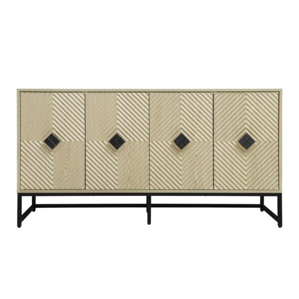 Carved 4 Door Sideboard, Sideboard Buffet Cabinet With Storage, Modern Coffee Bar Cabinet With Adjustable Shelf For Living Room - Natural