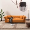 Retro Medieval Style Sofa With Roll Arms And Throw Pillows - Orange - Image 7