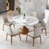 Round Modern Marble Dining Table With 6 Chairs - Walnut / White - Image 6