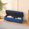 Wide Upholstered Velvet Storage Soft Bench Footstool Ottoman End Of Bed With Metal Legs, Foot Rest For Living Room, Entryway And Bedroom - Black / Navy - Image 8