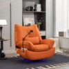 270 Swivel Glider Recliner Chair, Power Recliner Rocking Chair, USB Port Charge For Nursery Chair With Atmosphere Lamp For Living Room Bedroom Apartment - Orange - Image 6