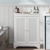 White 2 Door Rattan Storage Cabinet With Adjustable Partition, Medieval Modern Independent Buffet Cabinet, Multifunctional Decorative Cabinet Suitable For Living Room, Kitchen, Bathroom - White - Image 9