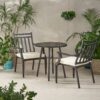3 Piece Metal Bistro Set With 2 Curved Armrest Chairs - Black - Image 8