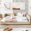 Queen & Twin Long Size Upholstered Platform Bed, Mother & Child Bed - Beige - Image 17