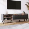 Mid Century TV Stand With 2 Cabinets & Open Compartments, Entertainment Center For Tvs Up To 70'', Television Console For Living Room - Dark Coffee / Black - Image 2