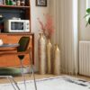 Metal Decorative Vases High Distress Metal Center Vases With Growing Vine Patterns, (Set of 3) Vases For Home Decoration - Gold - Image 13