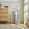 Modern Floor Vase Set Metal Vases With Geometric Pattern, 3 Piece Home Decor Set - White / Black - Image 13