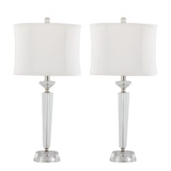 Diamond - Torch Contemporary Crystal Table Lamp (Set of 2) - Clear / Off White / Polished Nickel