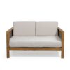 Outdoor 4 Seater Acacia Wood Chat Set With Wicker Accents And Cushions - Teak / Mixed Brown / Beige - Image 8