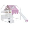 Full Size Loft Bed With House Shaped Frame And Tent - White / Pink - Image 17