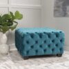 Unwind Upholstered Square Ottoman With Button Tufted Diamond Stitch - Teal - Image 4