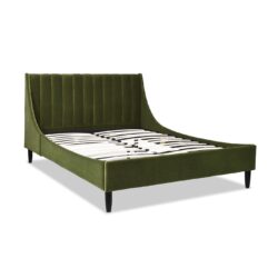 Aspen - Queen Vertical Tufted Modern Headboard Platform Bed Set - Olive Green