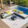 8 Pieces Outdoor Patio Furniture Sets, Garden Conversation Wicker Sofa Set, Single Sofa Combinable - Beiges / Gray - Image 2
