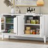 4 Door Sideboard Storage Cabinet With Door Shelf For Living Room And Dining Room, 2 Large Cabinets With Adjustable Shelf - White - Image 26