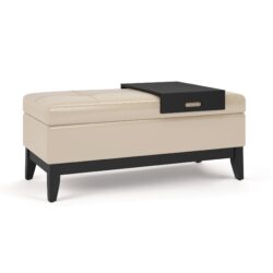 Oregon - Storage Ottoman Bench With Tray - Satin Cream