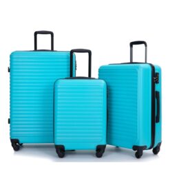 3 Piece Luggage Sets Lightweight Suitcase With Two Hooks, Spinner Wheels, Tsa Lock, (20/24/28) - Turquoise