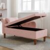 Chaise Lounge Indoor, Velvet Lounge Chair For Bedroom With Storage & Pillow, Modern Upholstered Rolled Arm Chase Lounge For Sleeping With Nailhead Trim For Living Room Bedroom Office - Pink - Image 6