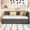 Upholstered Daybed With Trundle Twin Size Sofa Bed Frame No Box Spring Needed, Linen - Gray - Image 15