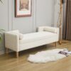Storage Soft Bench With Armrests, Backrest And 2 Bolster Pillows For Living Room, Entryway And Bedroom - Ivory - Image 4