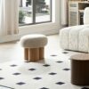 Mushroom Stool With Plush Cushion, Wooden Barrel Pipe - Greige / Walnut - Image 11