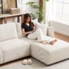 Multi Module Combination Style Sofa For Living Room And Other Lounge Spaces, Modern Minimalist Corduroy Combination Sofa With 2 Comfort Cushions With USB & C Charging Ports, 2 Sets - Beige - Image 14