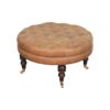 Buffalo - Leather Round Ottoman With Castor Legs - Brown - Image 3