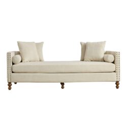 Chenille Upholstered Chaise Lounge With Nailheads, Sleeper Sofa Couch With 4 Throw Pillows & 2 Bolsters, Daybed With Rubberwood Legs - Beige