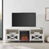 Industrial Farmhouse Metal Mesh Drop Down X Door 70" Fireplace TV Stand For 80" TVs - Brushed White - Image 6
