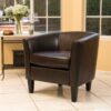 Faux Leather Club Chair With Curved Backrest - Brown - Image 2