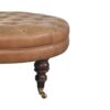 Buffalo - Leather Round Ottoman With Castor Legs - Brown - Image 9